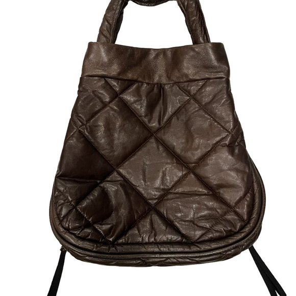 Large Moncler Leather Sac/Bag Puffy Dark Brown - Picture 1 of 14